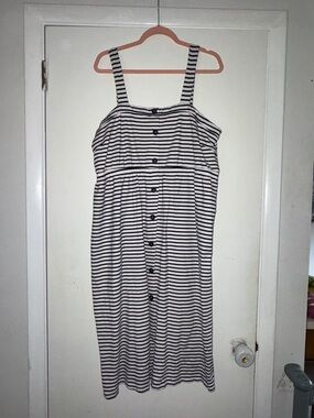 Gilli Navy and White Striped Button-Front Midi Dress